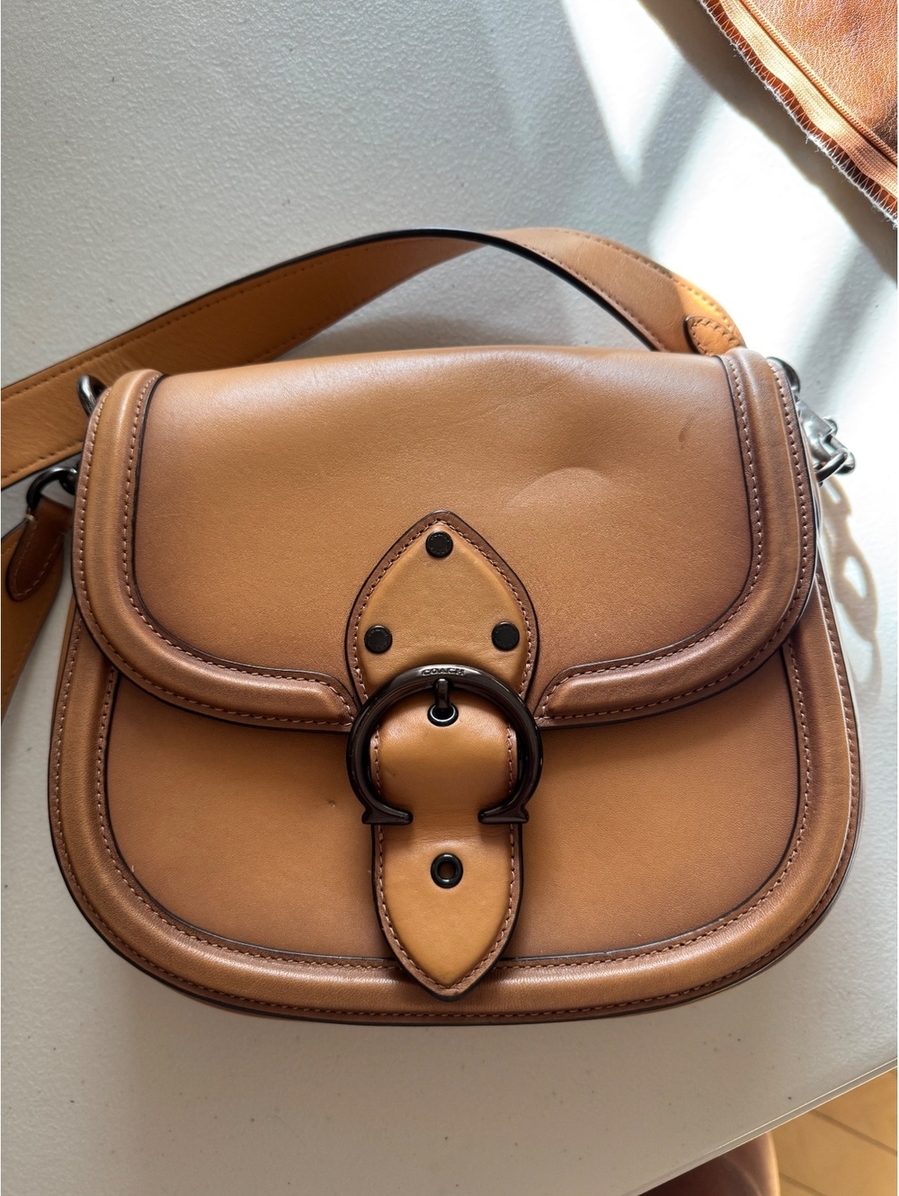Coach Beat Saddle Bag C0749 Tan Natural Leather Crossbody Shoulder Bag